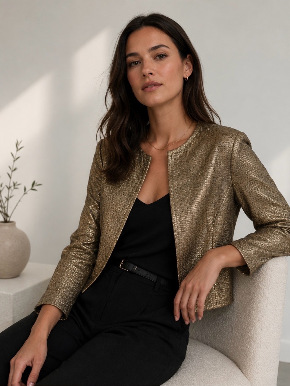Vintage Bronze Metallic Lamé Jacket | Cropped Evening Blazer | Size S